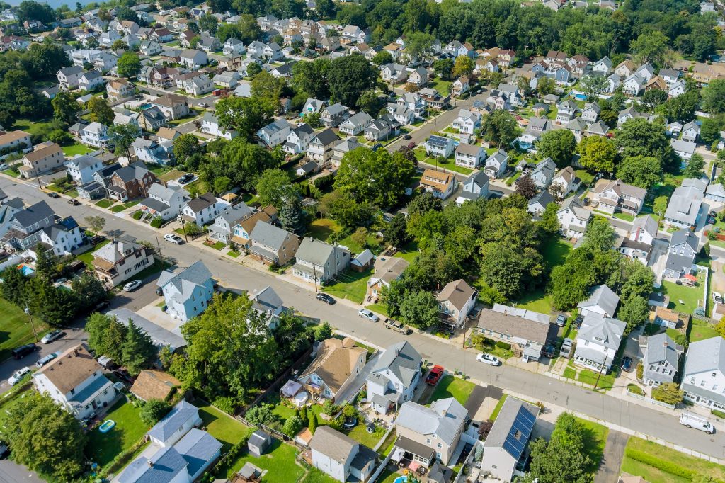 Aerial view of single family homes, a residential district East Brunswick New Jersey